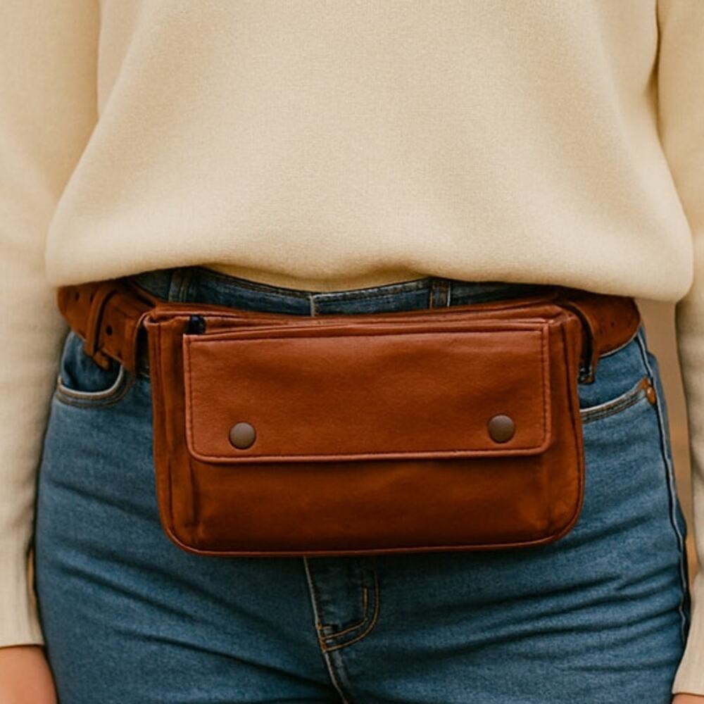 Spikes & Sparrow Brown Leather Waist Bag SPK-1134 Cognac NWOT Unisex